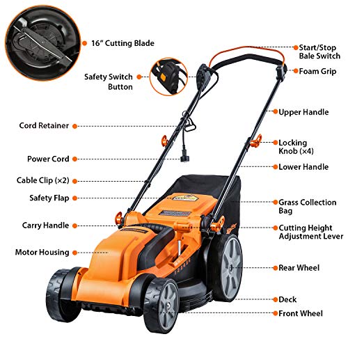 LawnMaster MEB1116K Electric Lawn Mower 16-Inch 12AMP