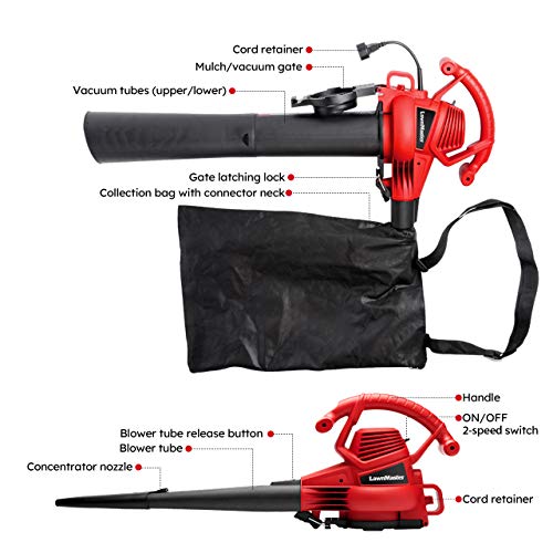 LawnMaster Red Edition BV1210 1201 Electric Blower Vacuum Mulcher ...