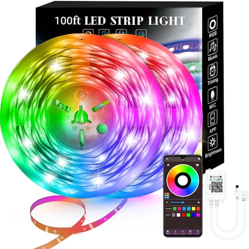 100FT Smart LED Strip Lights 2 Rolls of 50ft, RGB Strip Lights S...