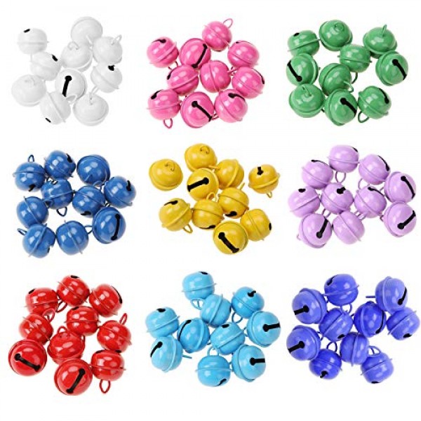 50 Pieces Assorted Colors Jingle Bells Metal Round Bells Colored C...