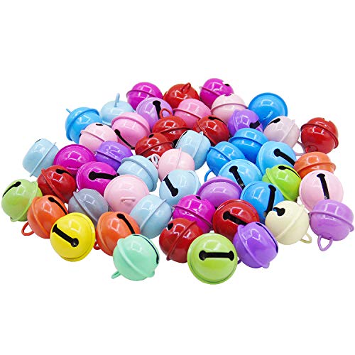 50 Pieces Assorted Colors Jingle Bells Metal Round Bells Colored C...