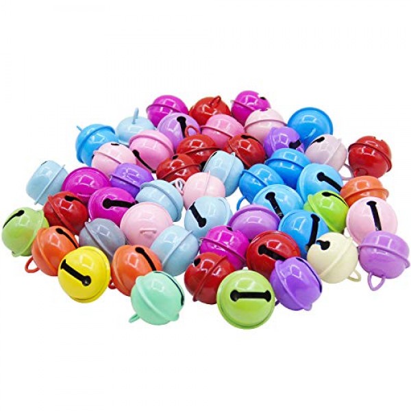 50 Pieces Assorted Colors Jingle Bells Metal Round Bells Colored C...