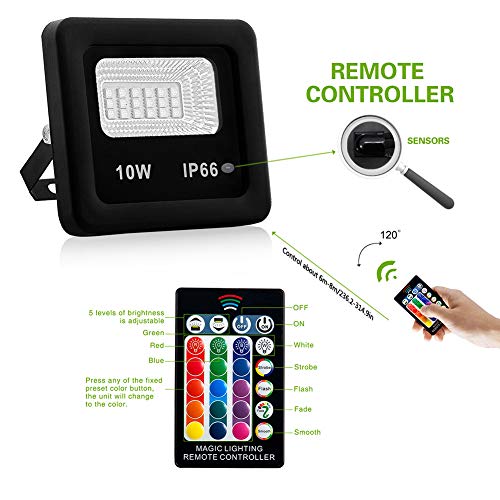 LED Flood Light,10W RGB Floodlight,Color Changing LED Floodlight O...