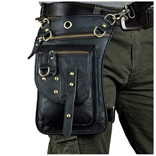 Leaokuu Mens Genuine Leather Motorcycle Waist Pack Drop Leg Cross...