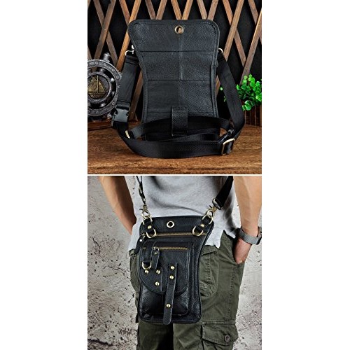 Leaokuu Mens Genuine Leather Motorcycle Waist Pack Drop Leg Cross...