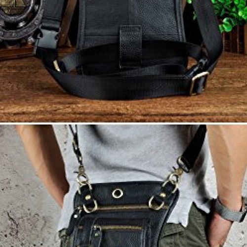 Leaokuu Mens Genuine Leather Motorcycle Waist Pack Drop Leg Cross...