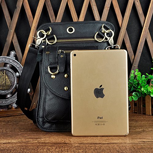 Leaokuu Mens Genuine Leather Motorcycle Waist Pack Drop Leg Cross...