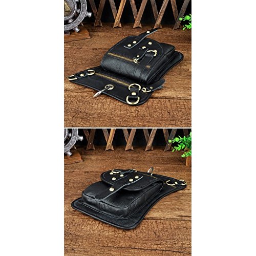 Leaokuu Mens Genuine Leather Motorcycle Waist Pack Drop Leg Cross...