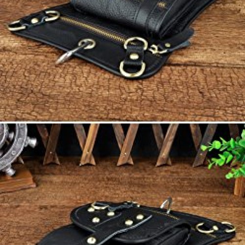 Leaokuu Mens Genuine Leather Motorcycle Waist Pack Drop Leg Cross...