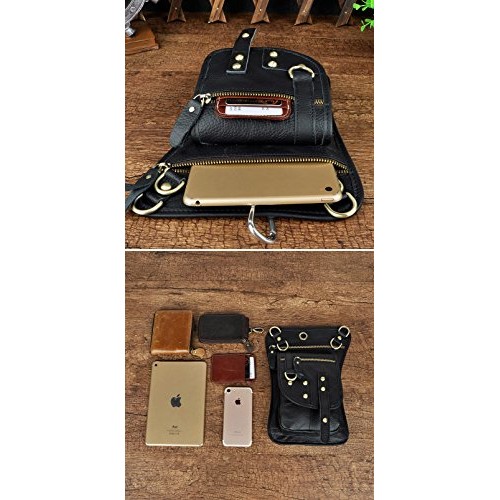 Leaokuu Mens Genuine Leather Motorcycle Waist Pack Drop Leg Cross...
