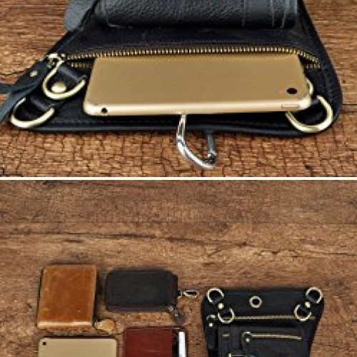 Leaokuu Mens Genuine Leather Motorcycle Waist Pack Drop Leg Cross...