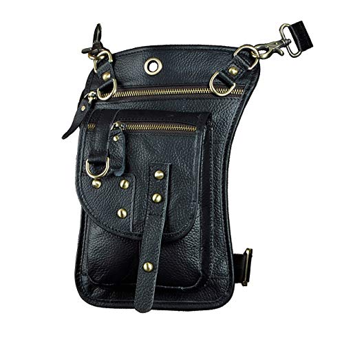 Leaokuu Mens Genuine Leather Motorcycle Waist Pack Drop Leg Cross...