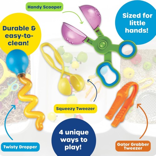 Learning Resources Helping Hands Fine Motor Tool Set Toy - Sensory Bin Sand Toys, Montessori, Plastic Tweezers, Therapy Games For Toddler, Homeschool Preschool Supplies