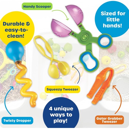 Learning Resources Helping Hands Fine Motor Tool Set Toy - Sensory Bin Sand Toys, Montessori, Plastic Tweezers, Therapy Games For Toddler, Homeschool Preschool Supplies
