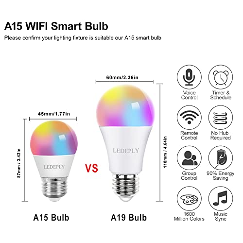 LEDEPLY 5W=40W, A15 Smart Bulb, Compatible with Alexa, Google Home...