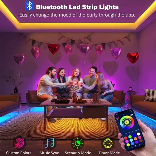Leeleberd Led Lights for Bedroom 100 ft 2 Rolls of 50ft Music Sy...