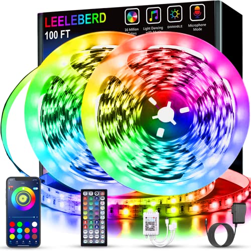 Leeleberd Led Lights for Bedroom 100 ft 2 Rolls of 50ft Music Sy...