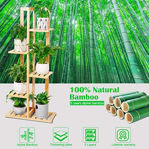 Leepes Plant Stand Rack Bamboo 5 Tier 6 Potted Indoor Outdoor Mult...