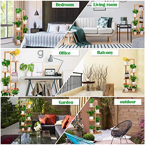 Leepes Plant Stand Rack Bamboo 5 Tier 6 Potted Indoor Outdoor Mult...