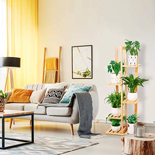 Leepes Plant Stand Rack Bamboo 5 Tier 6 Potted Indoor Outdoor Mult...