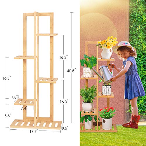 Leepes Plant Stand Rack Bamboo 5 Tier 6 Potted Indoor Outdoor Mult...