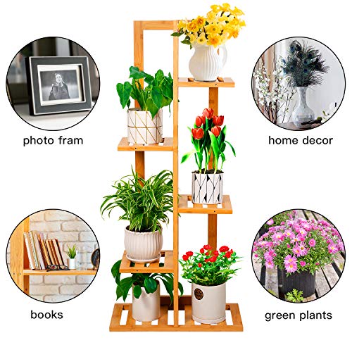 Leepes Plant Stand Rack Bamboo 5 Tier 6 Potted Indoor Outdoor Mult...