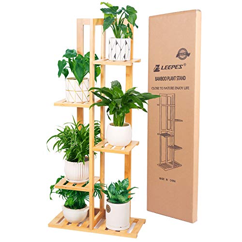 Leepes Plant Stand Rack Bamboo 5 Tier 6 Potted Indoor Outdoor Mult...