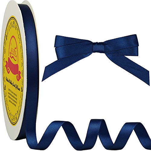 LEEQE Navy Blue Double Face Satin Ribbon 3/8 X 50Yd Spool Bright ...