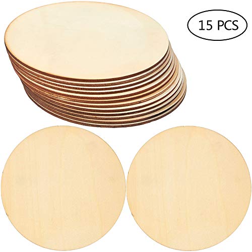 Wood Circles for DIY Craft 15-Count Unfinished Wooden Round Disc C...