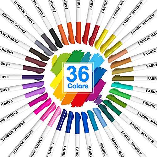 Fabric Markers, Lelix 36 Colors Permanent Fabric Pens for Writing ...