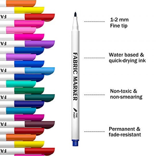 Fabric Markers, Lelix 36 Colors Permanent Fabric Pens for Writing ...