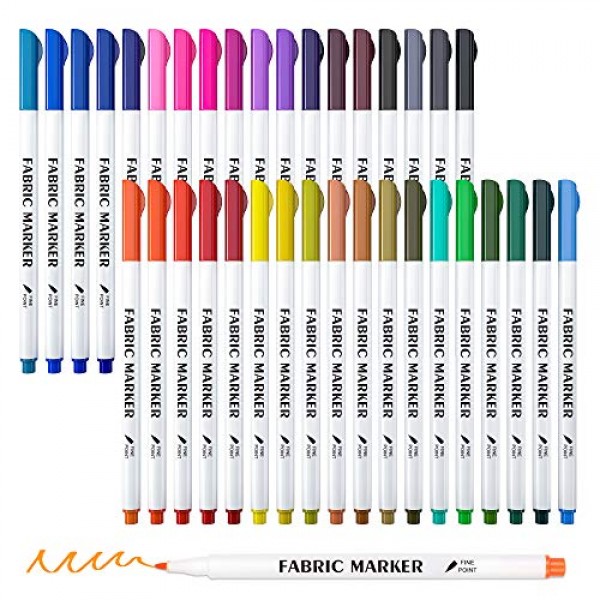 Fabric Markers, Lelix 36 Colors Permanent Fabric Pens for Writing ...