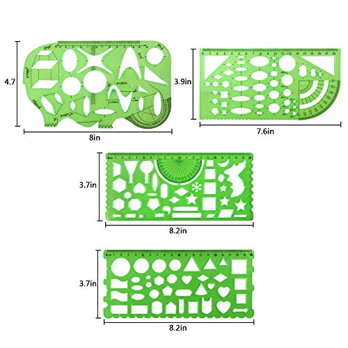 10 Pieces Green Plastic Drawings Templates Measuring Templates Geo...