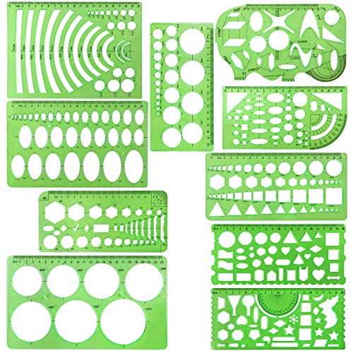 10 Pieces Green Plastic Drawings Templates Measuring Templates Geo...
