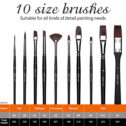 Acrylic Paint Brushes Set 10 PCS with a Canvas Case Ideal and Oil ...