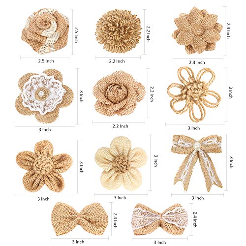 LEOBRO 33PCS Handmade Burlap Flowers Set, 8 Styles Natural Rustic ...