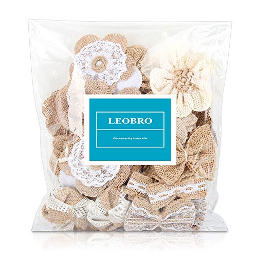 LEOBRO 33PCS Handmade Burlap Flowers Set, 8 Styles Natural Rustic ...