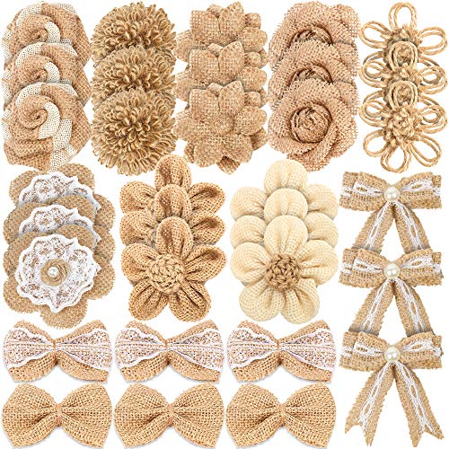 LEOBRO 33PCS Handmade Burlap Flowers Set, 8 Styles Natural Rustic ...