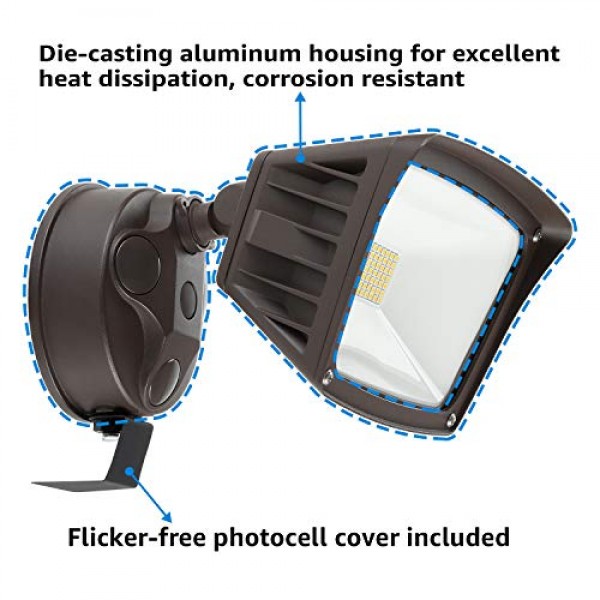 Photocell Included 3400lm, LEONLITE LED Outdoor Flood Light,Dusk-to-Dawn 