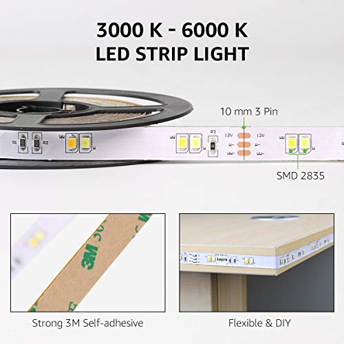 Lepro LED Strip Light, 3000K-6000K Tunable White, 16.4ft Dimmable ...