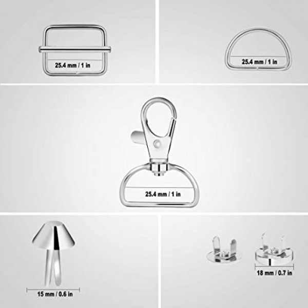 Lesnala 111 pcs Metal Keychain Bulk with Key Chain Swivel Hook Magnetic Button and Bottom Stud for Handbag Purse Hardware Craft Making Bag Backpack Lanyard Sewing Slide Buckles 3 Colors D Rings
