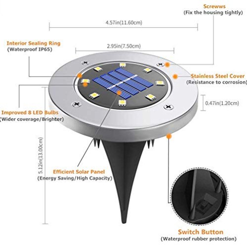 Solar Ground Lights, Upgraded Outdoor Garden Waterproof Bright in-...
