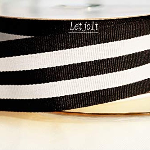 Black and White Taffy Striped Fabric Grosgrain Ribbon 1-1/2 Inch W...