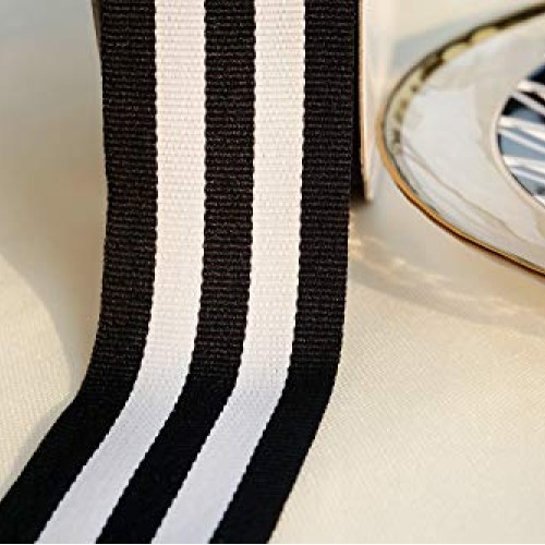 Black and White Taffy Striped Fabric Grosgrain Ribbon 1-1/2 Inch W...