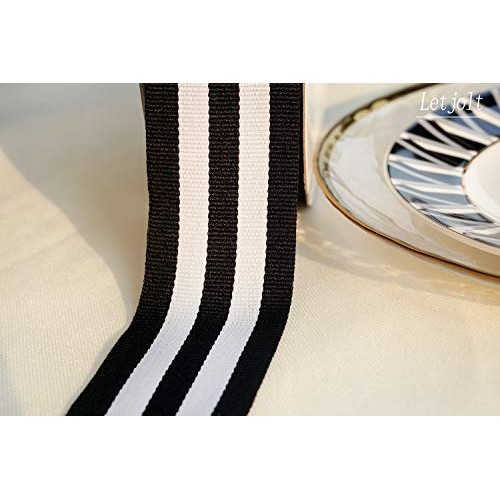 Black and White Taffy Striped Fabric Grosgrain Ribbon 1-1/2 Inch W...