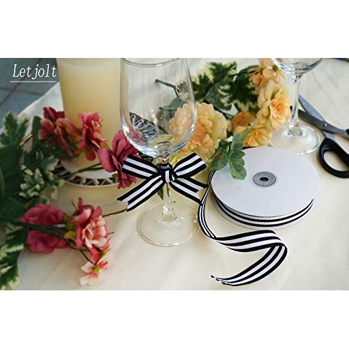 Black and White Taffy Striped Fabric Grosgrain Ribbon 3/4 Inch Wid...