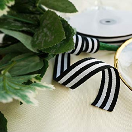 Black and White Taffy Striped Fabric Grosgrain Ribbon 3/4 Inch Wid...