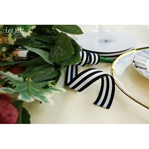 Black and White Taffy Striped Fabric Grosgrain Ribbon 3/4 Inch Wid...