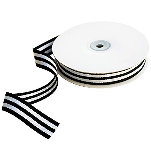 Black and White Taffy Striped Fabric Grosgrain Ribbon 3/4 Inch Wid...