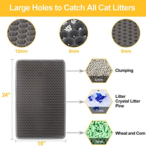 LeToo Cat Litter Mat Grey Trapping for Litter Box, No-Toxic & Larg...